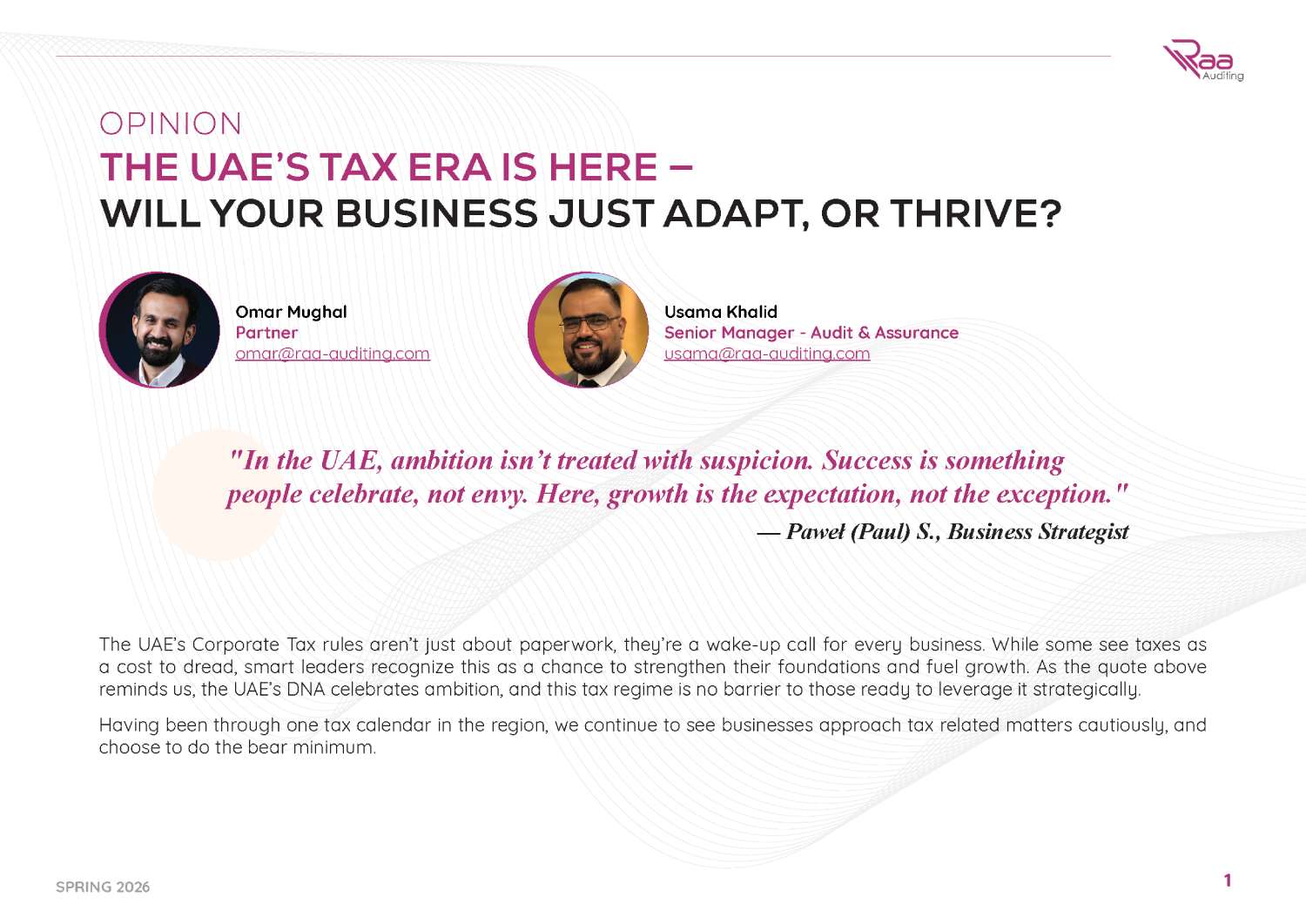 UAE corporate tax strategy - RAA Auditing